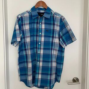 Hurley Men's Short Sleeve Button Down Shirt Blue Medium